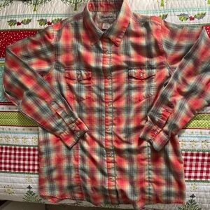 Wrangler Rancher Plaid Pearl Snap Button Shirt Size XL